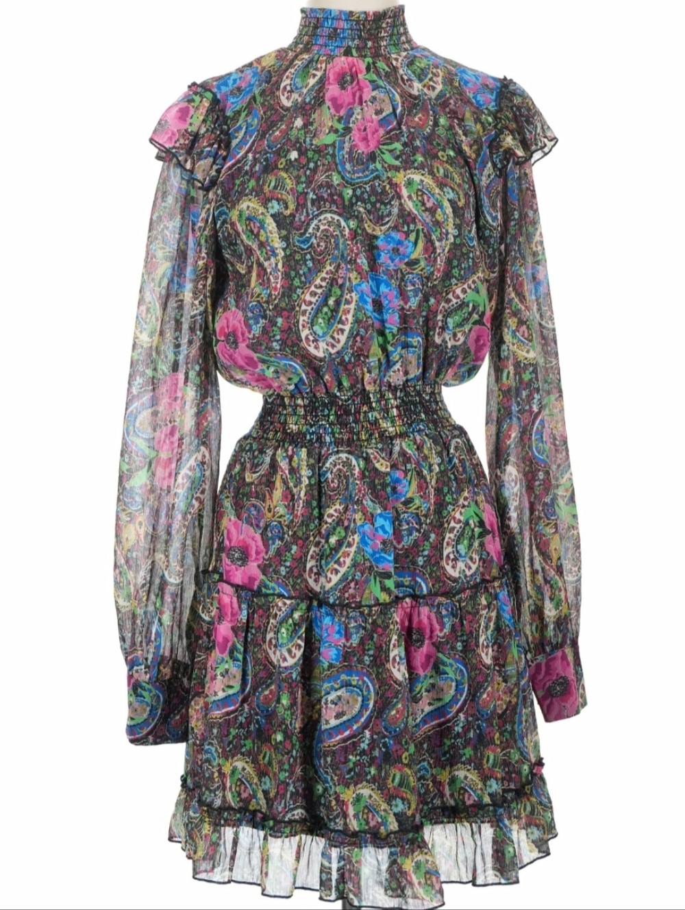Lavender Brown Multi Colored Smocked Waist Dress Small